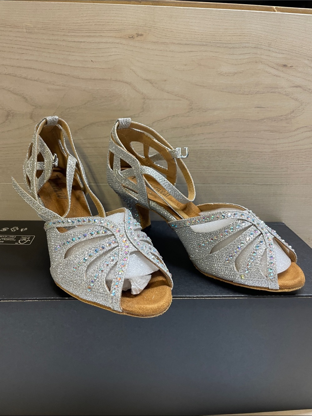 Silver Crystal Embellished Ankle-Strap Heels #1033